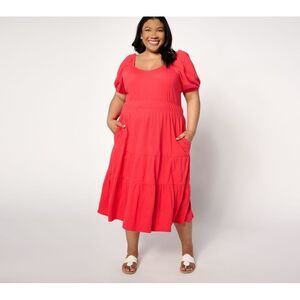 Destination 365 Women's Dress Sz XL Puff Sleeve Sweetheart Midi Red A641501